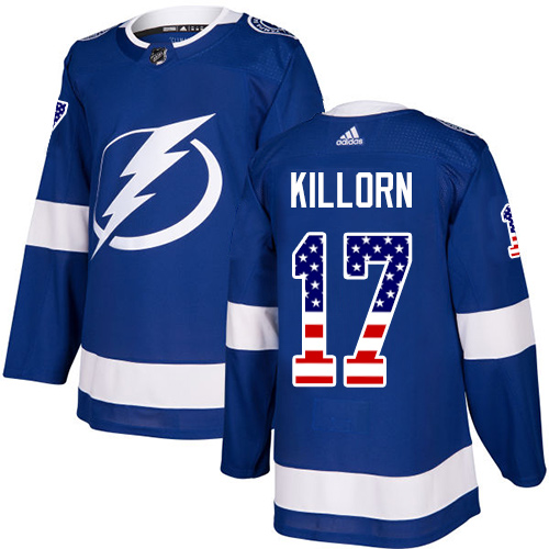 Adidas Lightning #17 Alex Killorn Blue Home Authentic USA Flag Stitched NHL Jersey - Click Image to Close
